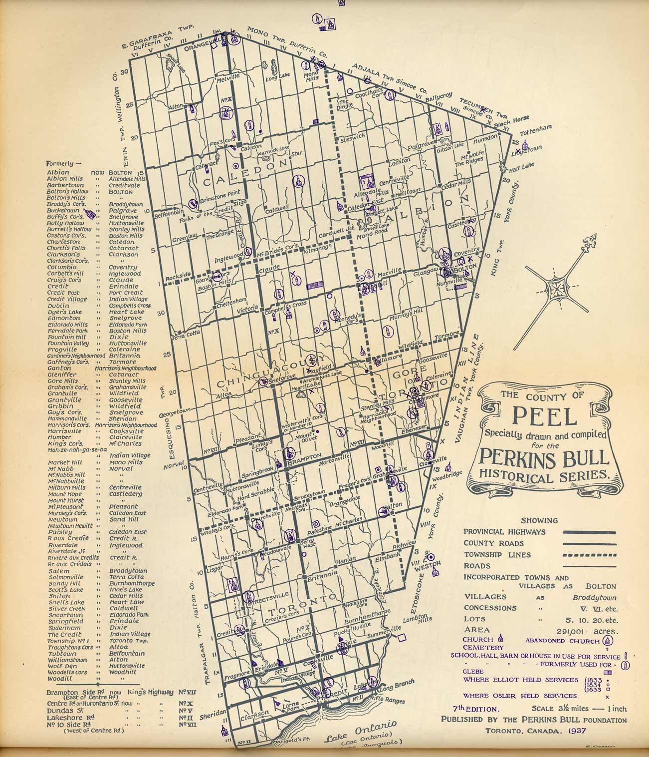 Archival map of the County of Peel, Ontario, Canada.